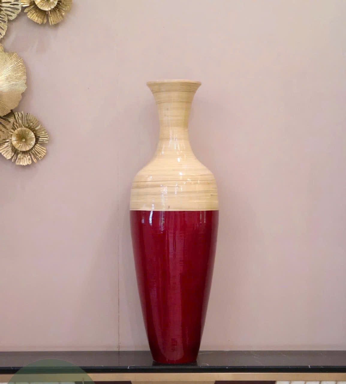 Bình Tre Cuốn Màu Đỏ Sơn Lộ Vân- Điểm Nhấn Thủ Công Tinh Tế Cho Không Gian Sống